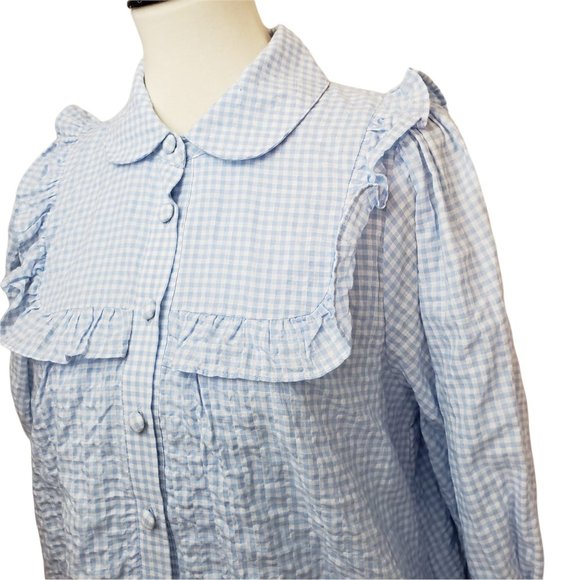 Sandy Liang x Target Blue & White Gingham Check Cropped Sleeve Babydoll Dress - Picture 4 of 10